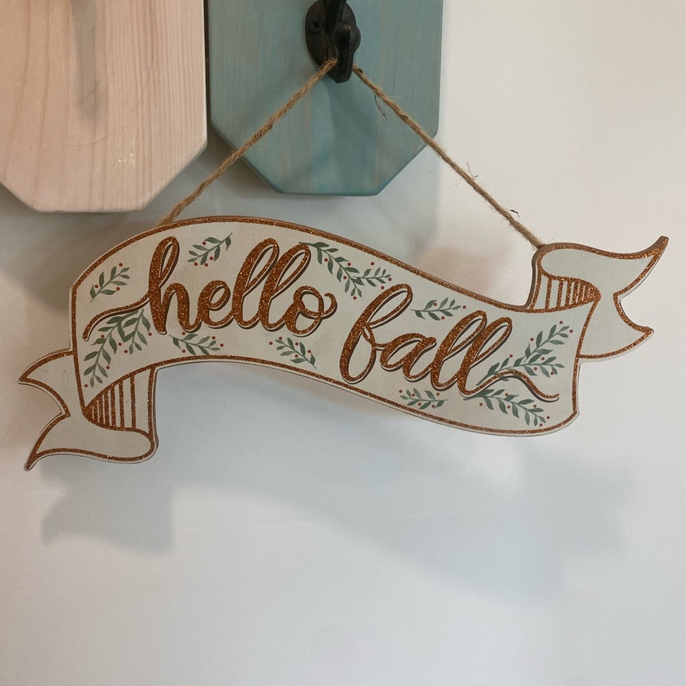 New Hello Fall Orange Glitter Ribbon Sign 17”